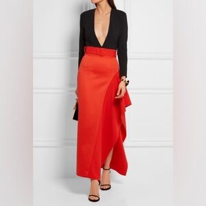 Solace London Kaya satin asymmetric belted maxi skirt